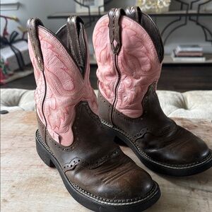 Justin Boots Pink and‎ Brown Heeled Boots